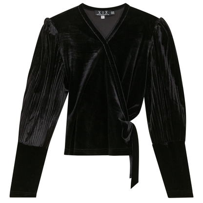 Velour Wrap Top Black