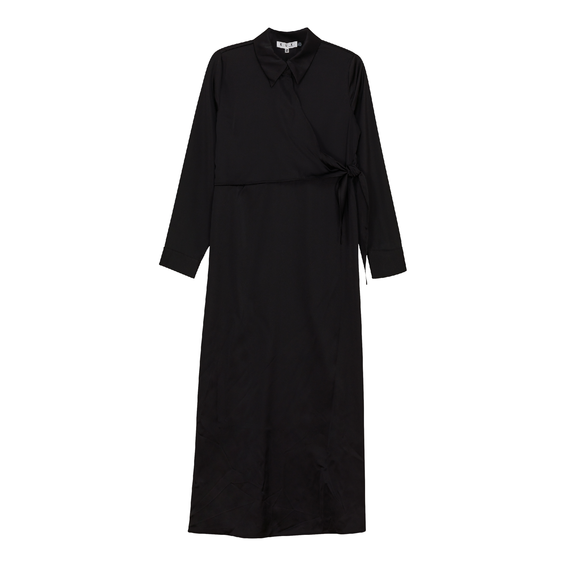 Satin Wrap Shirt Dress Black