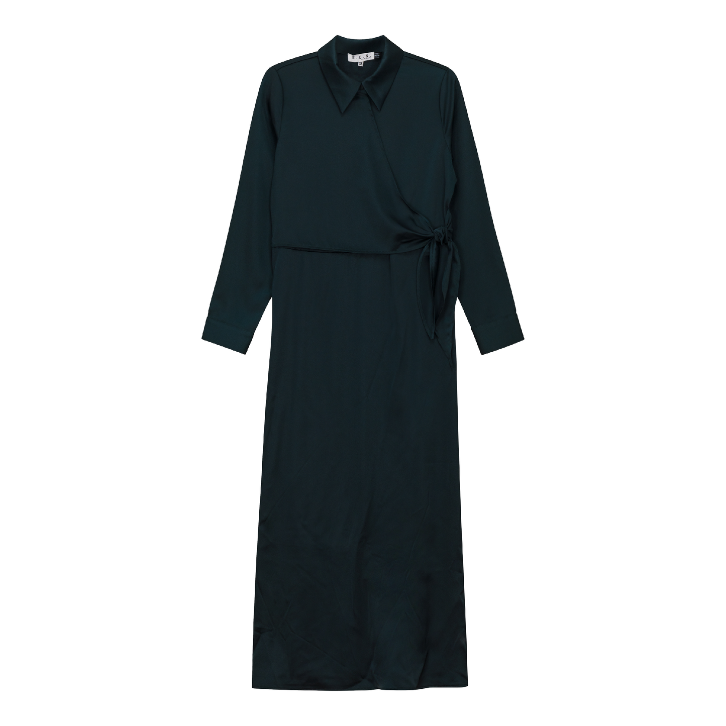 Satin Wrap Shirt Dress Deep Teal