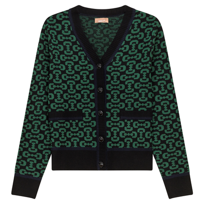 Printed Knit Cardigan Black Hunter