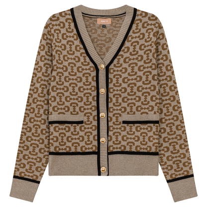 Printed Knit Cardigan Stone Taupe