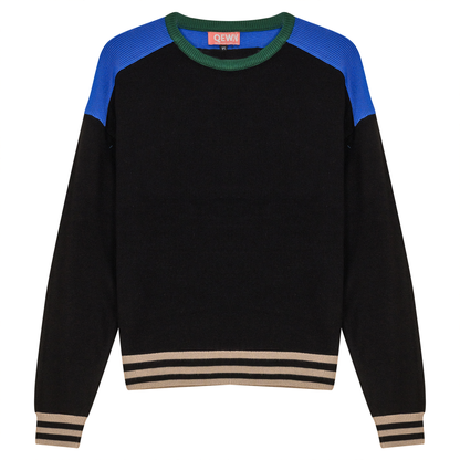 Color Blocked Dolman Sweater Black Light Sapphire
