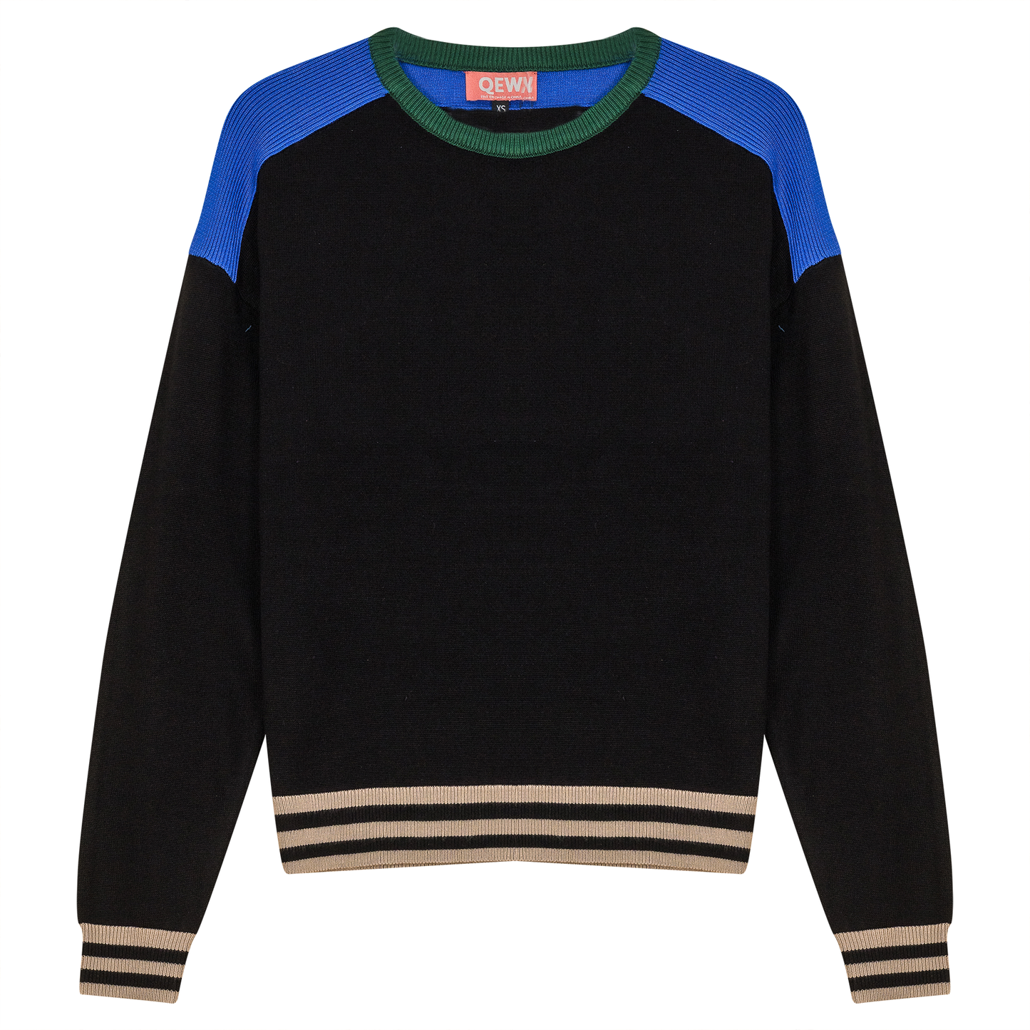 Color Blocked Dolman Sweater Black Light Sapphire