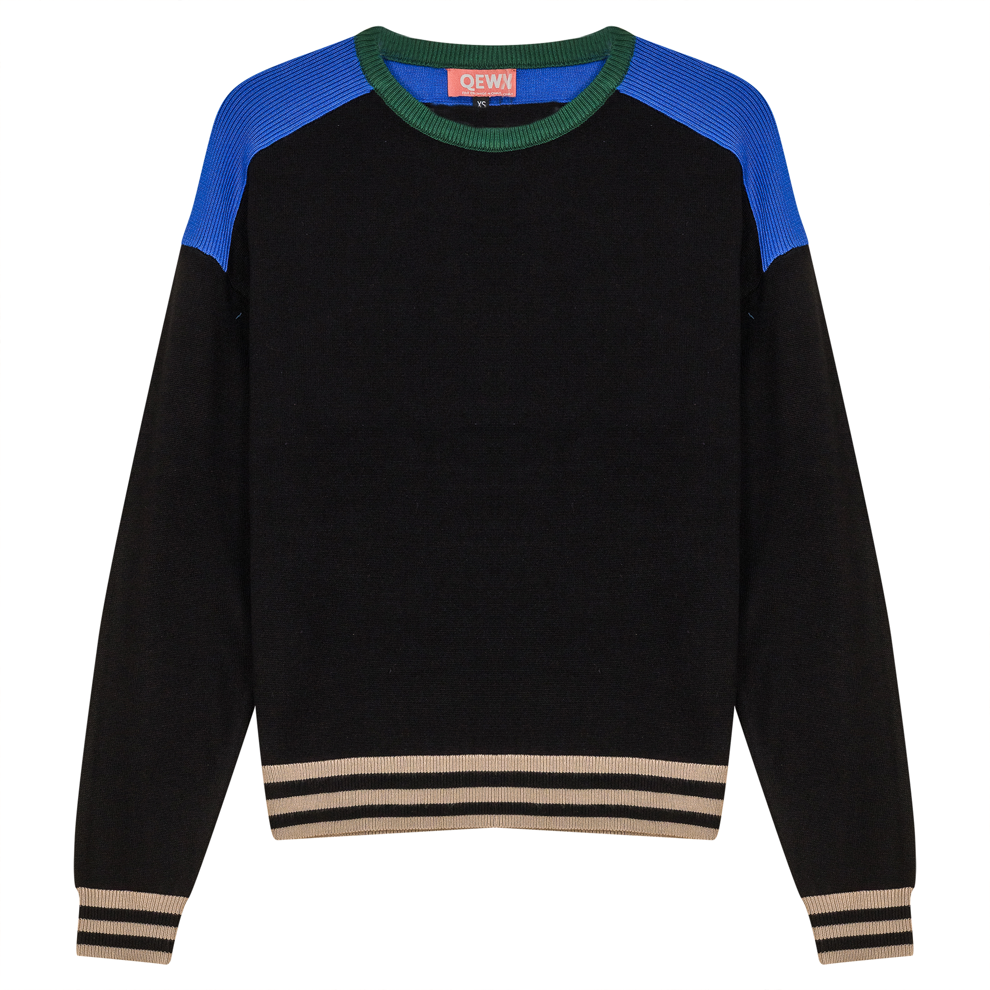 Color Blocked Dolman Sweater Black Light Sapphire