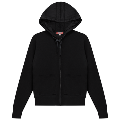 Knit Quilt Hooded Jacket Black