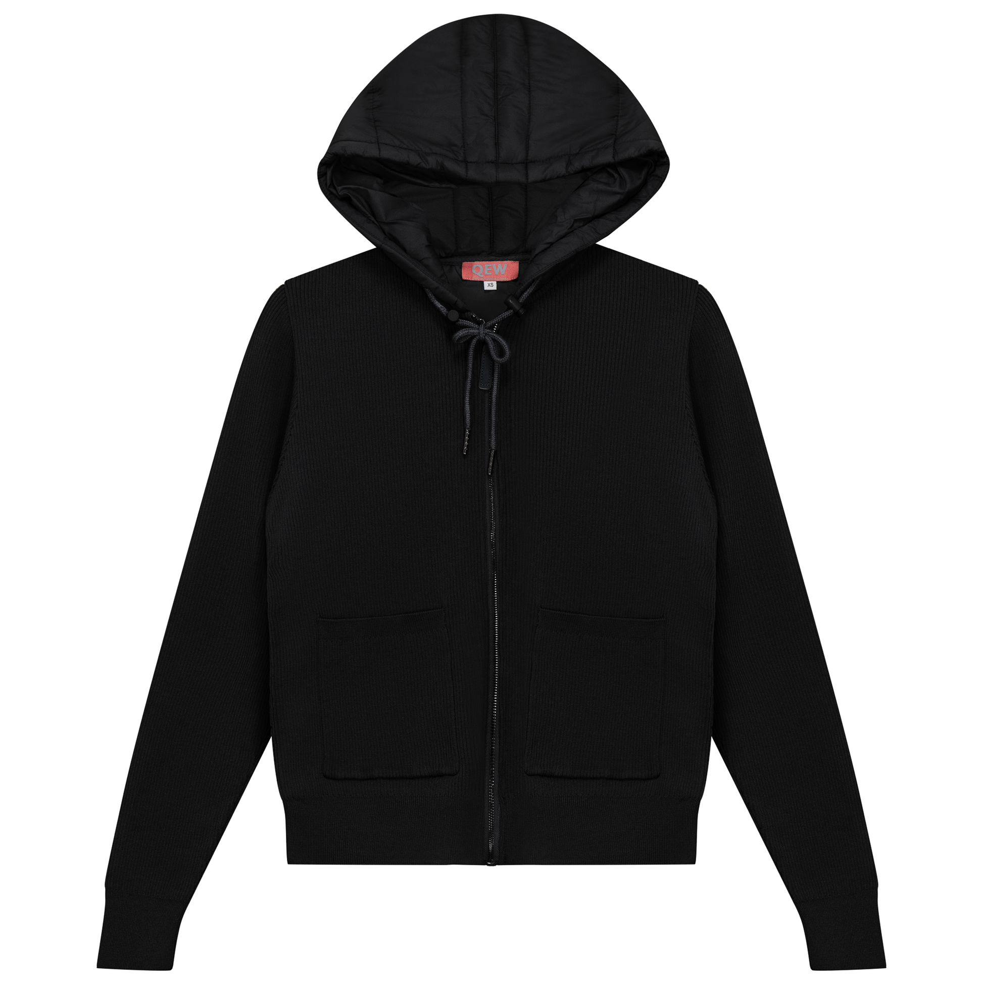 Knit Quilt Hooded Jacket Black
