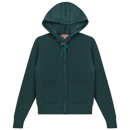 Knit Quilt Hooded Jacket Deep Teal