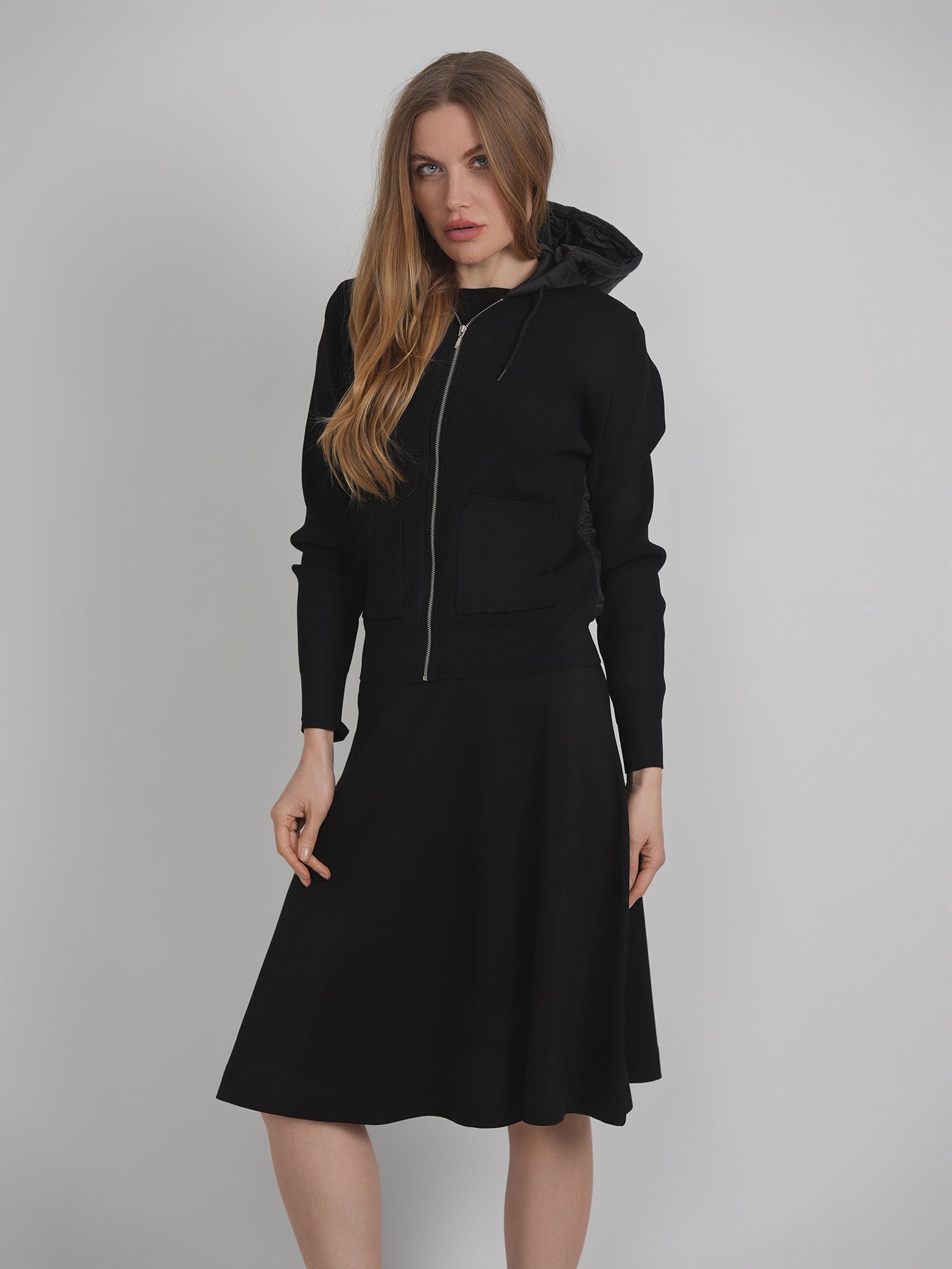 Knit Quilt Hooded Jacket