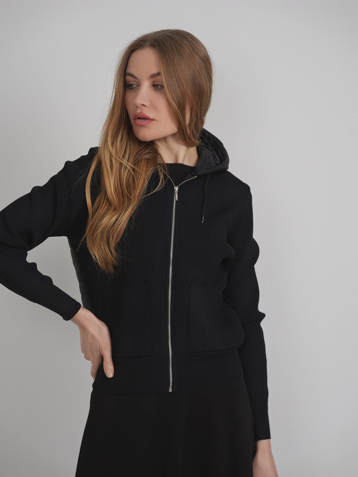 Knit Quilt Hooded Jacket