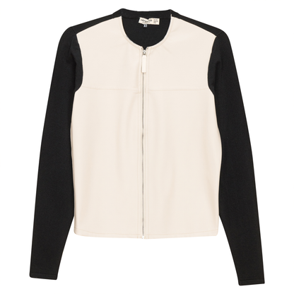 Leather Knit Combo Jacket Cream Black