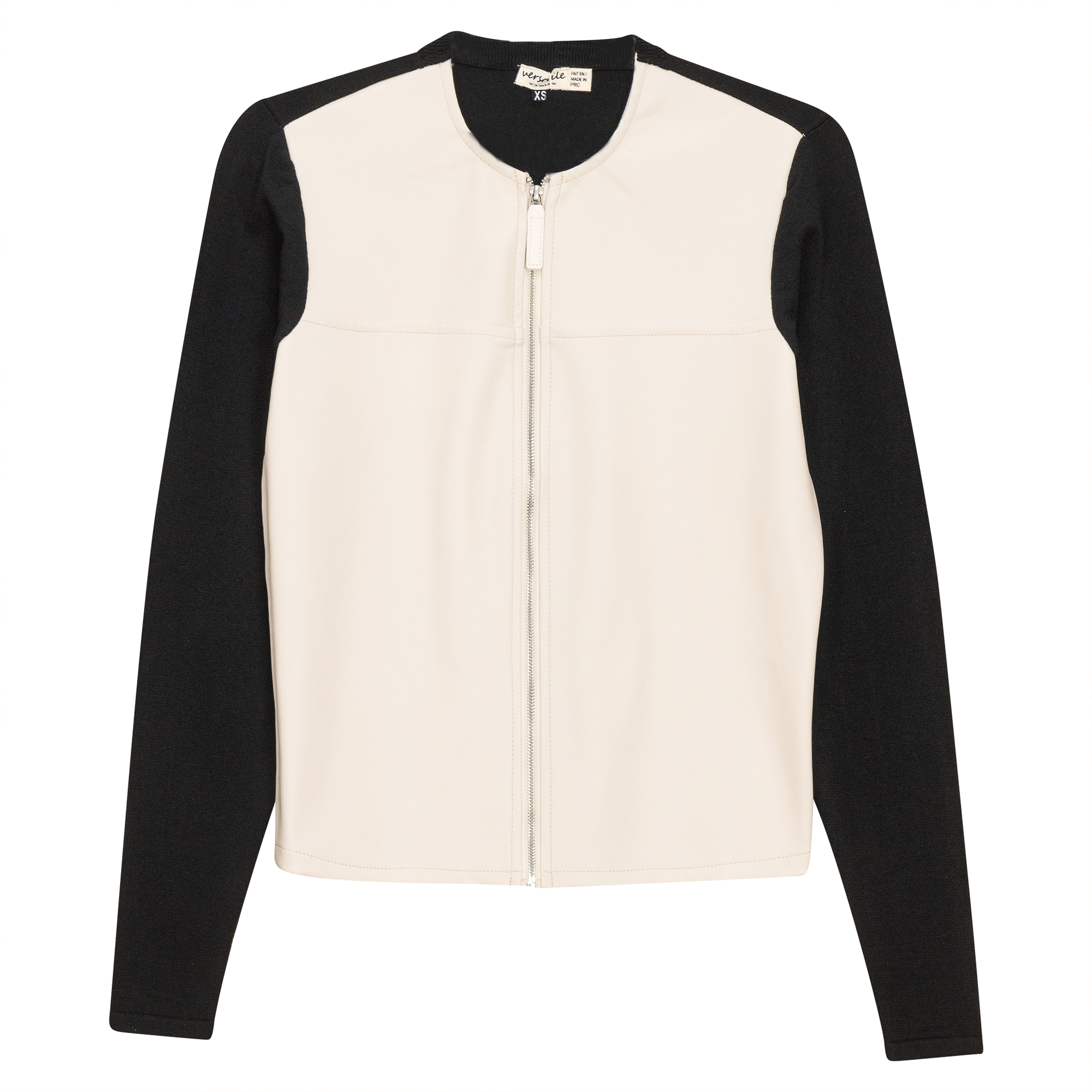 Leather Knit Combo Jacket Cream Black