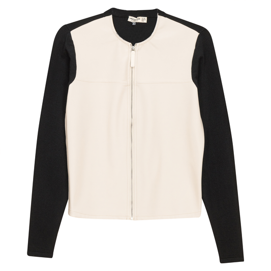 Leather Knit Combo Jacket Cream Black