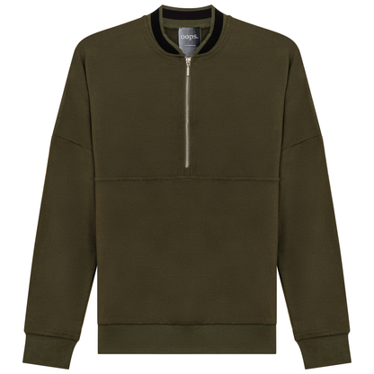 Zip Sweater with 2 Tone Neck Dark Olive