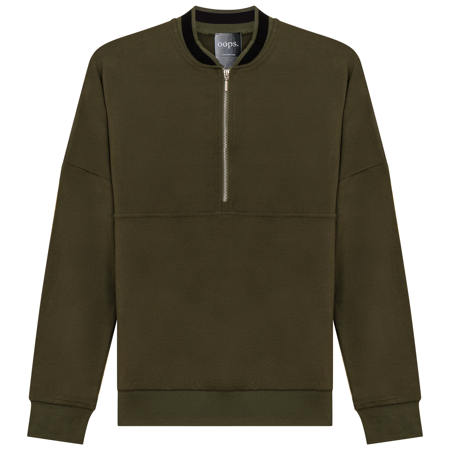 Zip Sweater with 2 Tone Neck Dark Olive