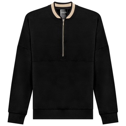 Zip Sweater with 2 Tone Neck Black