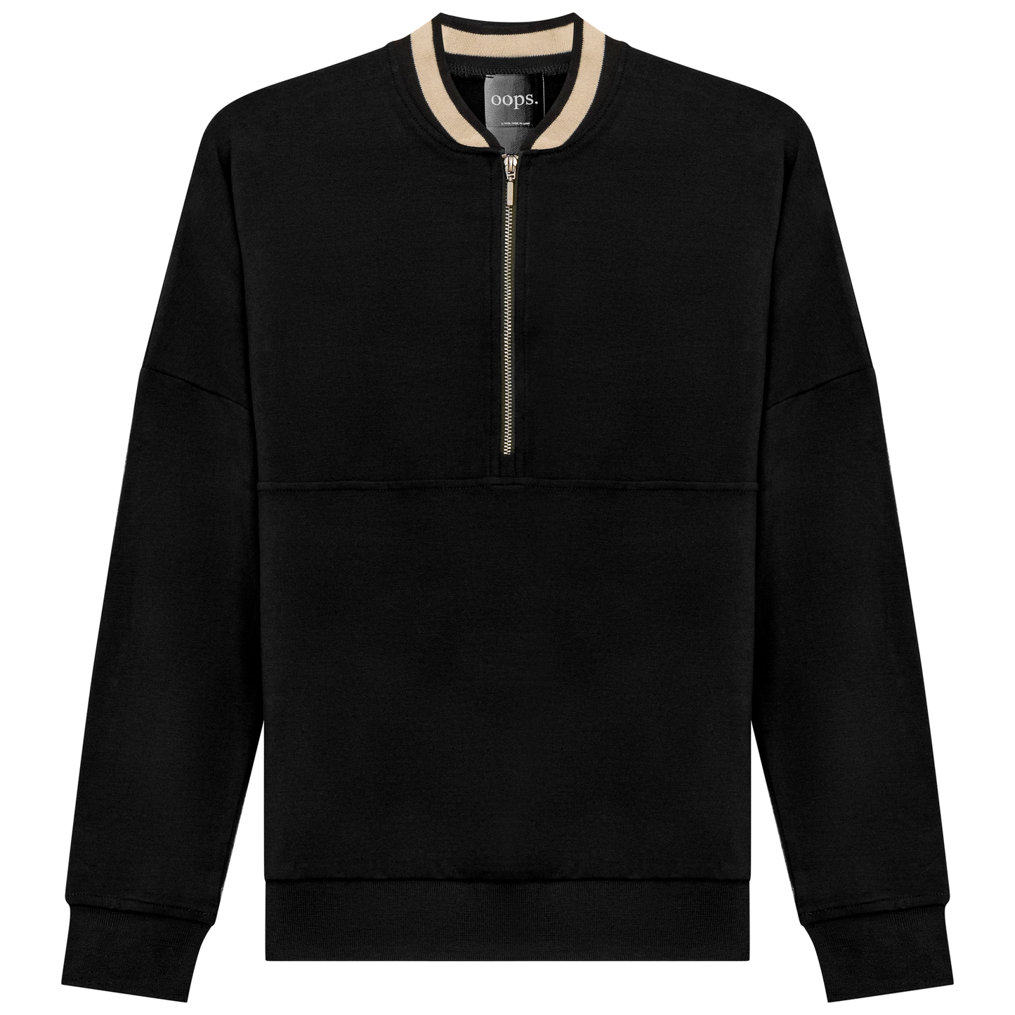 Zip Sweater with 2 Tone Neck Black