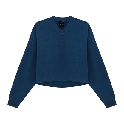 V Neck Cropped Sweatshirt Dark Denim