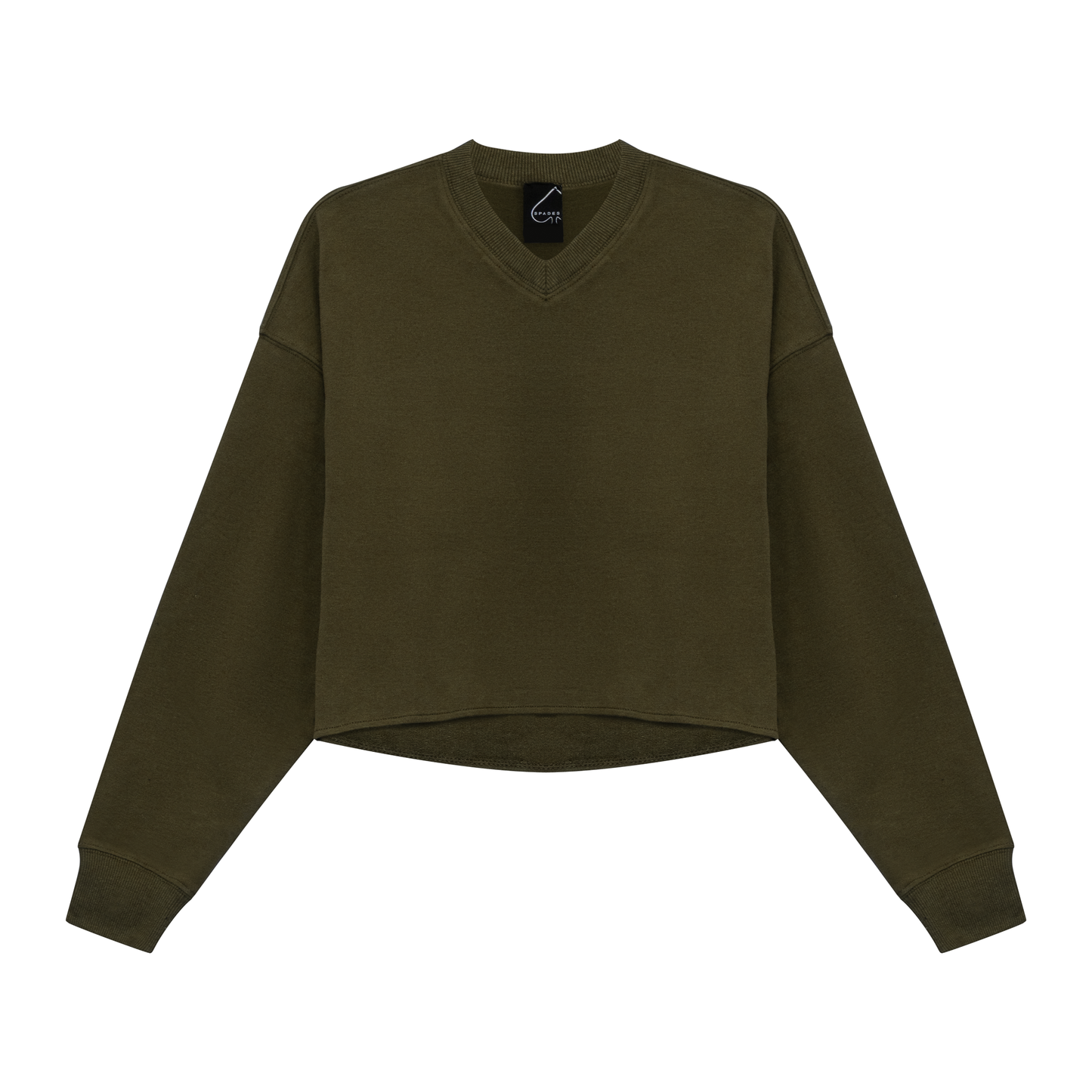 V Neck Cropped Sweatshirt Dark Olive