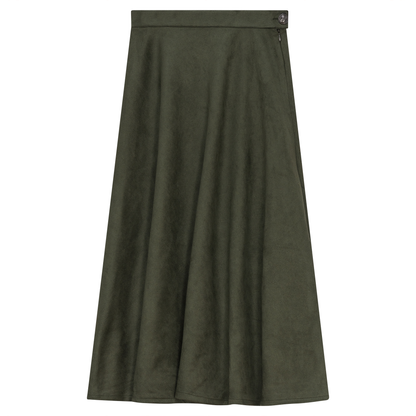 Midi A Line Suede Skirt Dark Olive