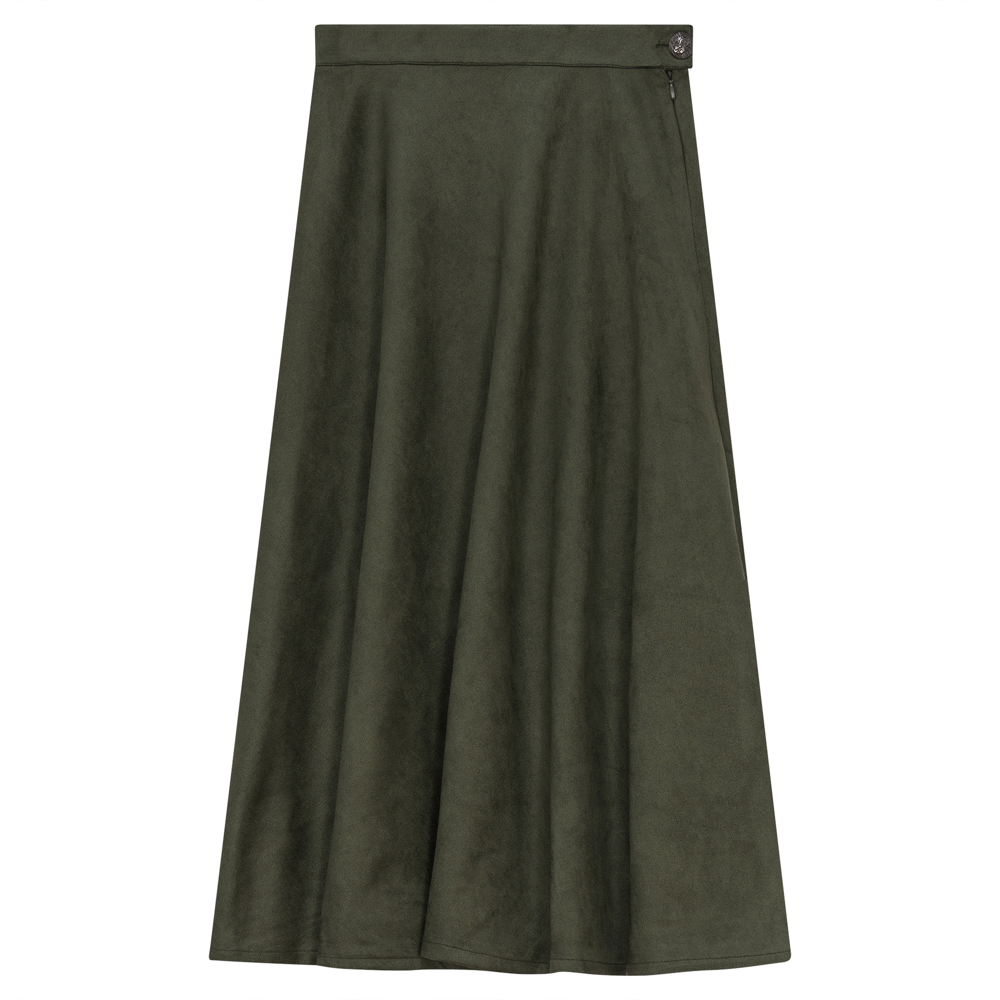 Midi A Line Suede Skirt Dark Olive