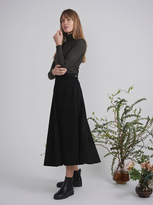 Midi A Line Suede Skirt