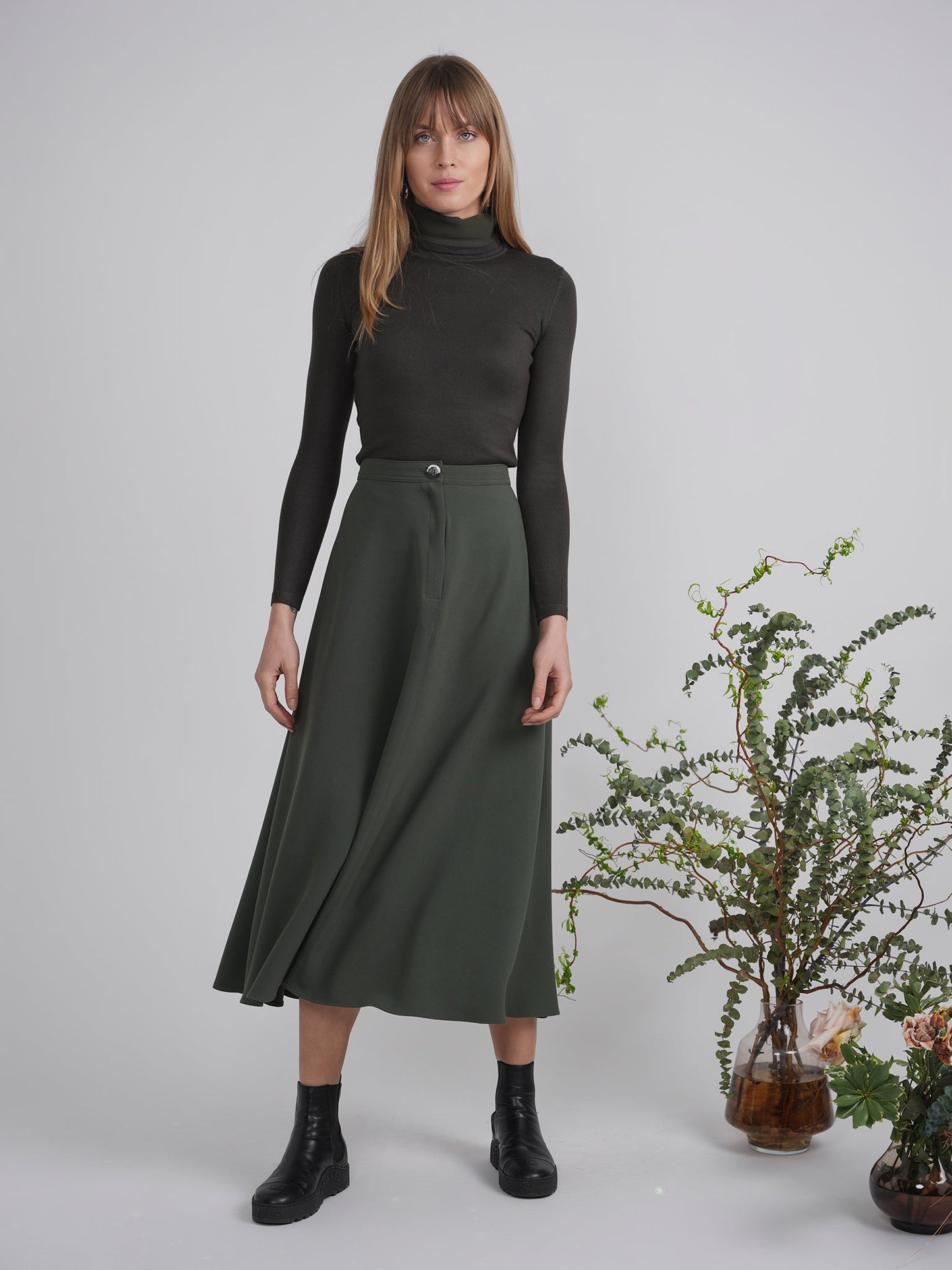 Midi A Line Suede Skirt