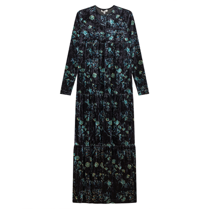 Printed Velour Maxi Dress Black