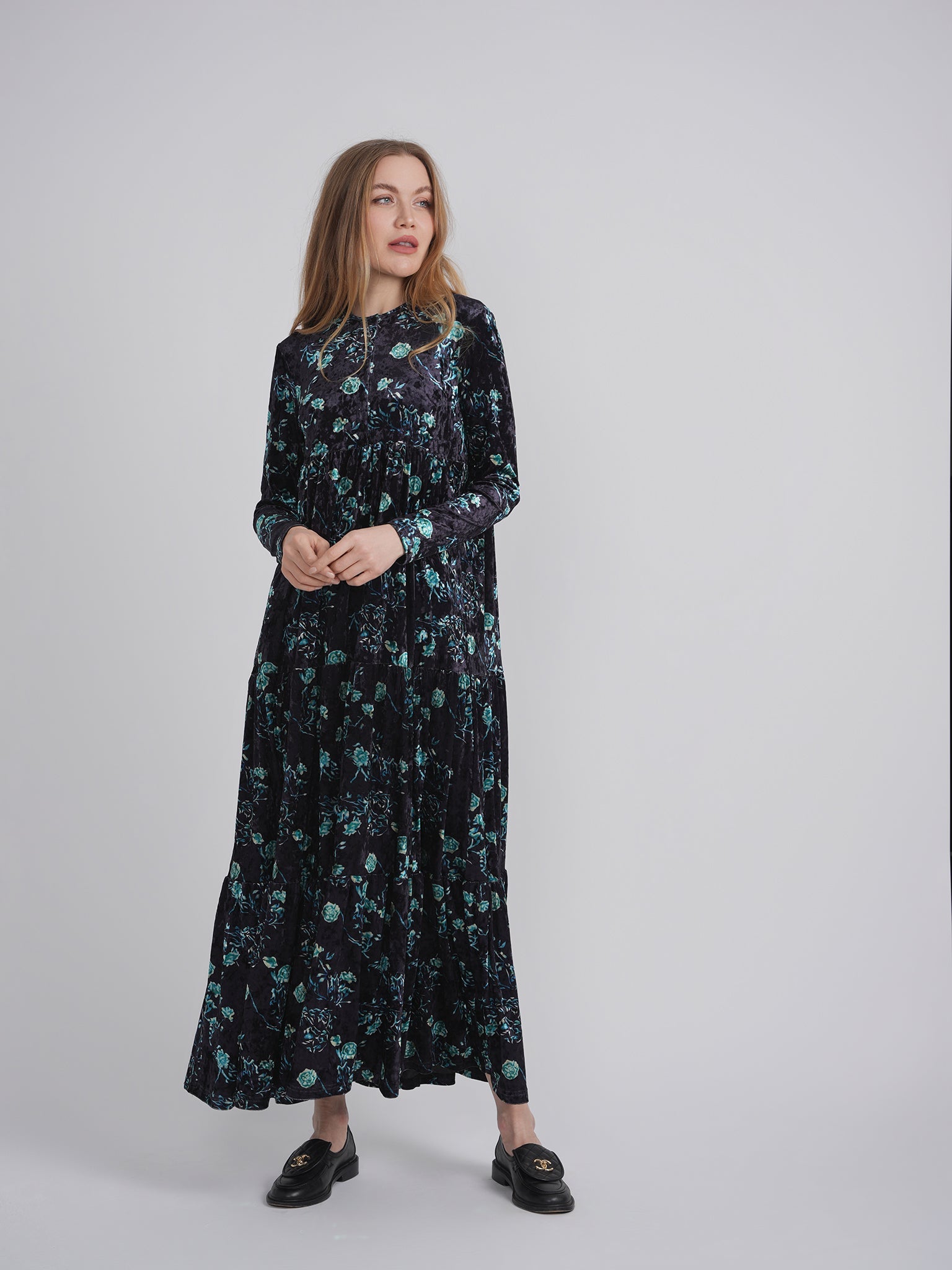Printed Velour Maxi Dress