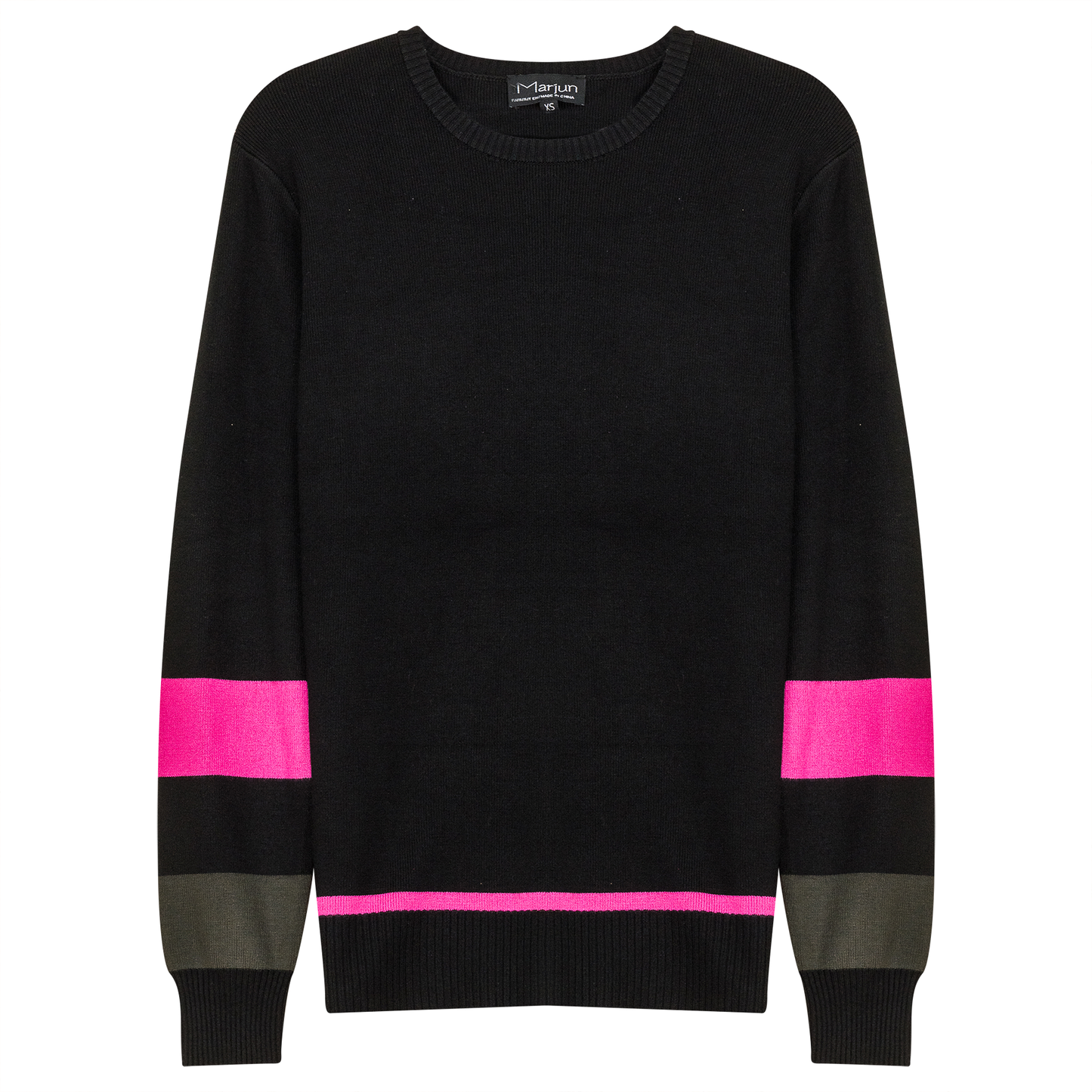 Zipper Side Color Contrast Knit Sweater Black Fushia