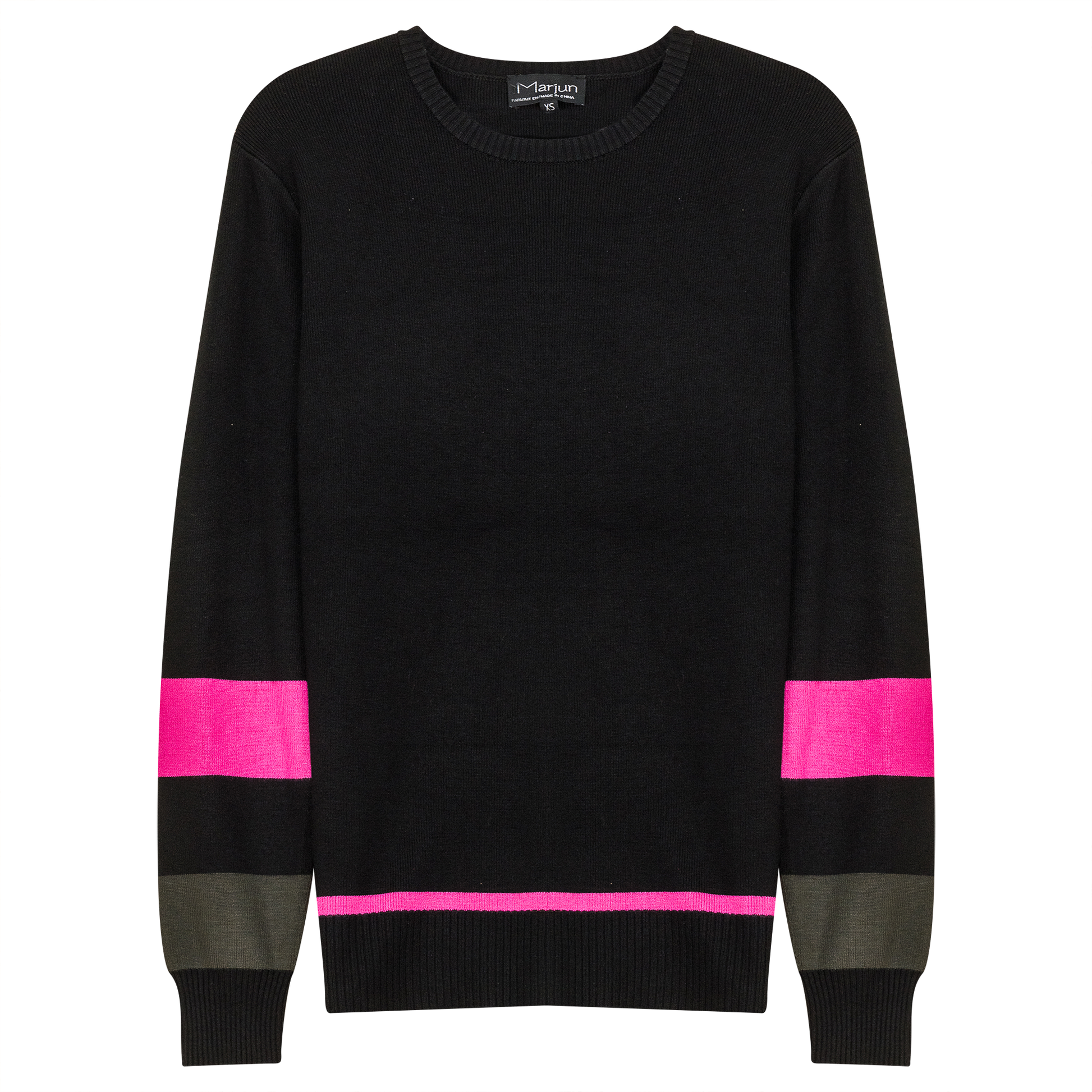 Zipper Side Color Contrast Knit Sweater Black Fushia
