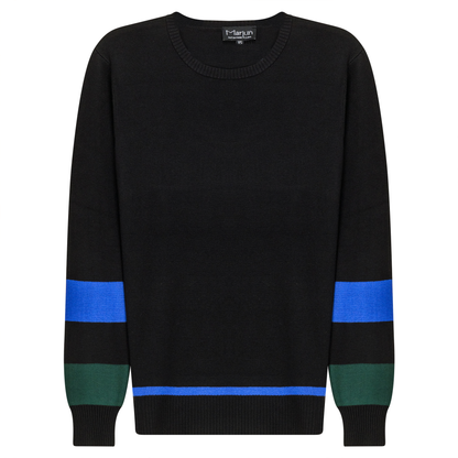 Zipper Side Color Contrast Knit Sweater Black Royal
