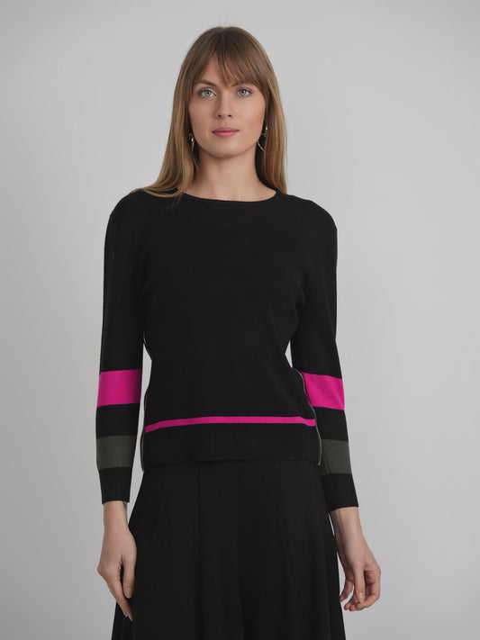 Zipper Side Color Contrast Knit Sweater