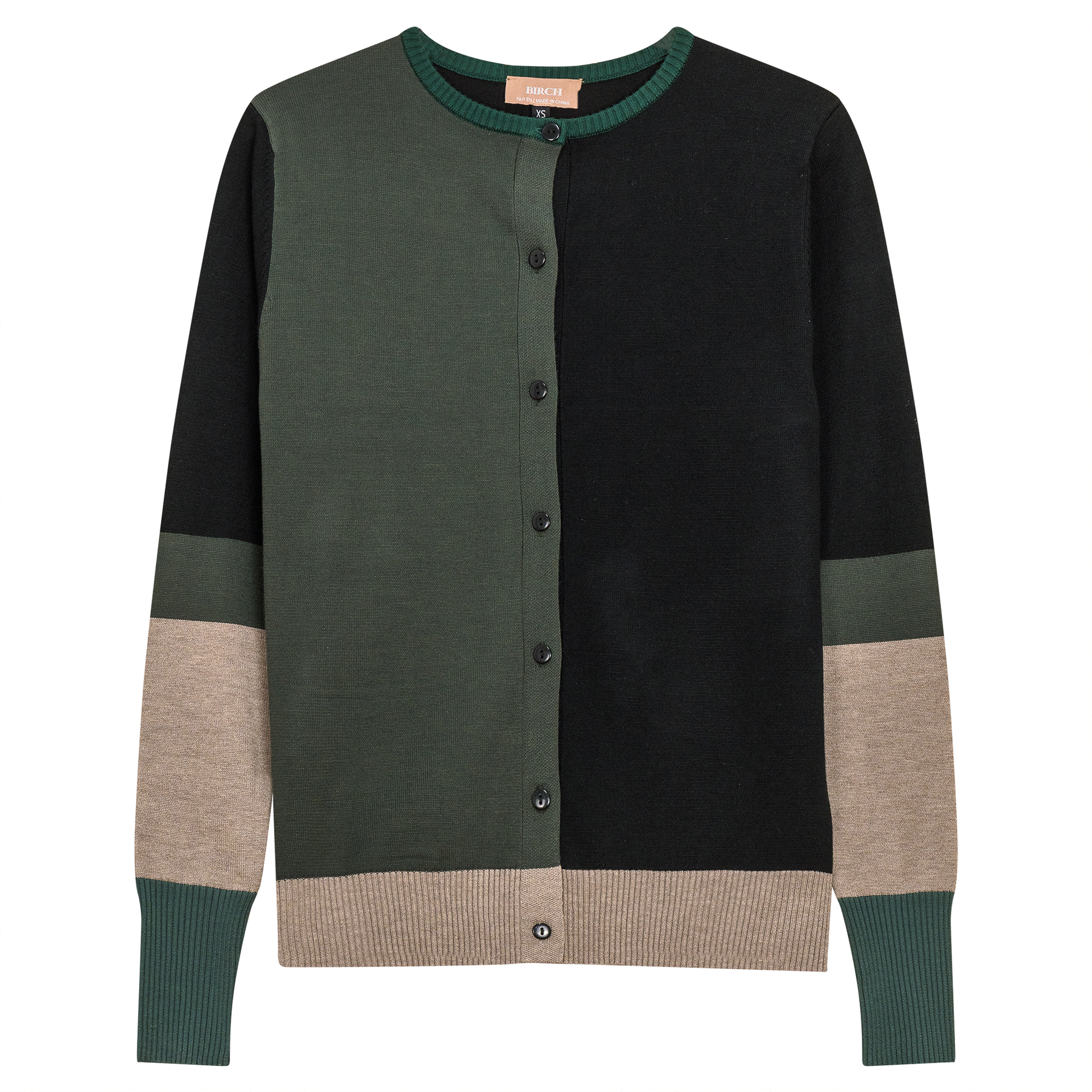 Contrast Knit Cardigan Black Olive