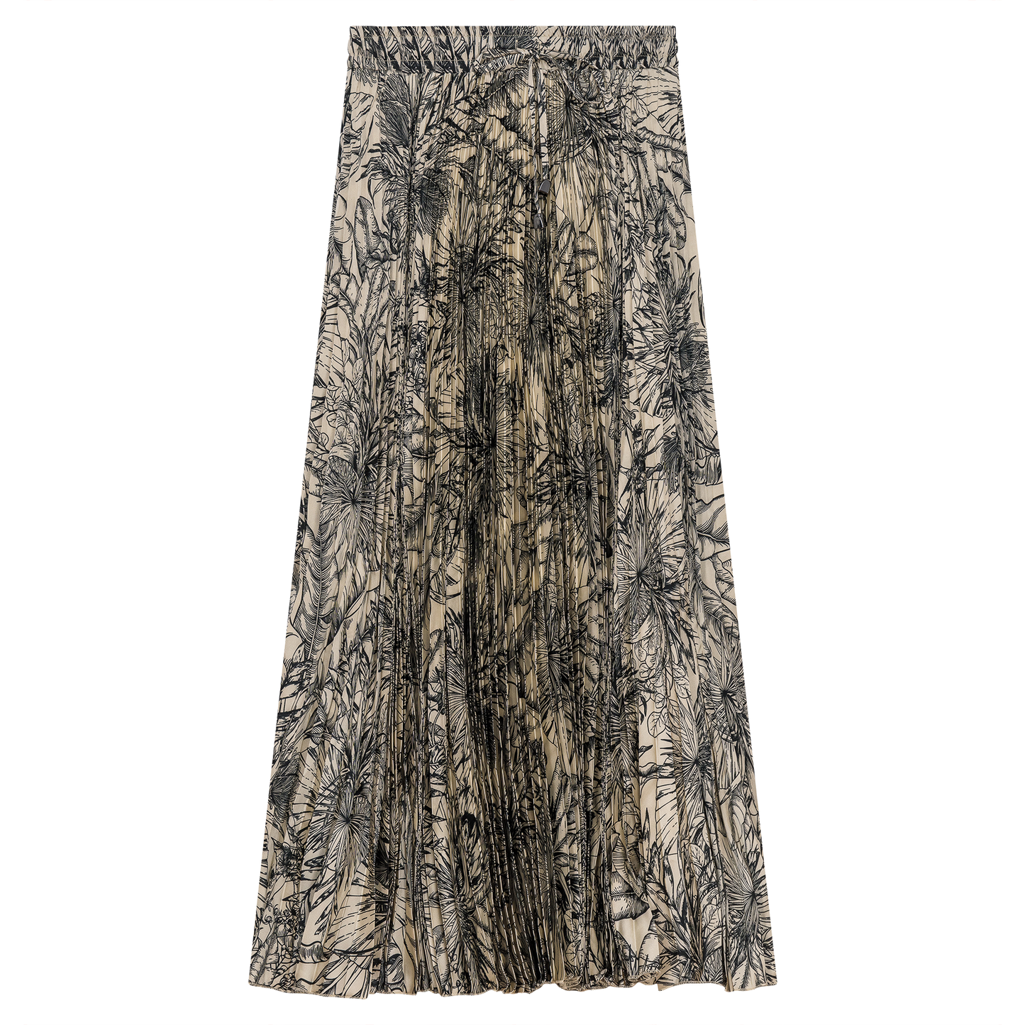 Accordian Pleated Printed Chiffon Midi Skirt Black Stone