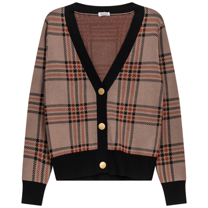 Plaid Knit Cardigan Mocha Black