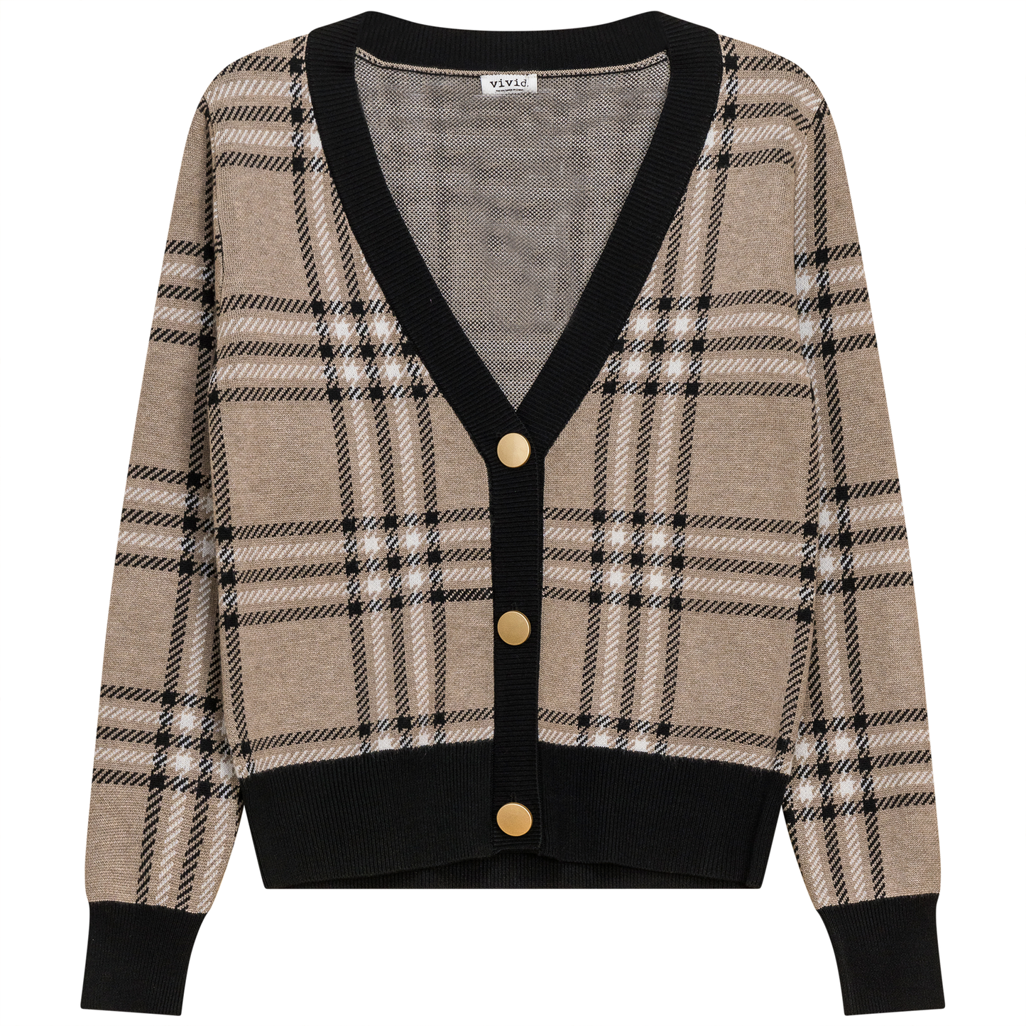 Plaid Knit Cardigan Oatmeal Black