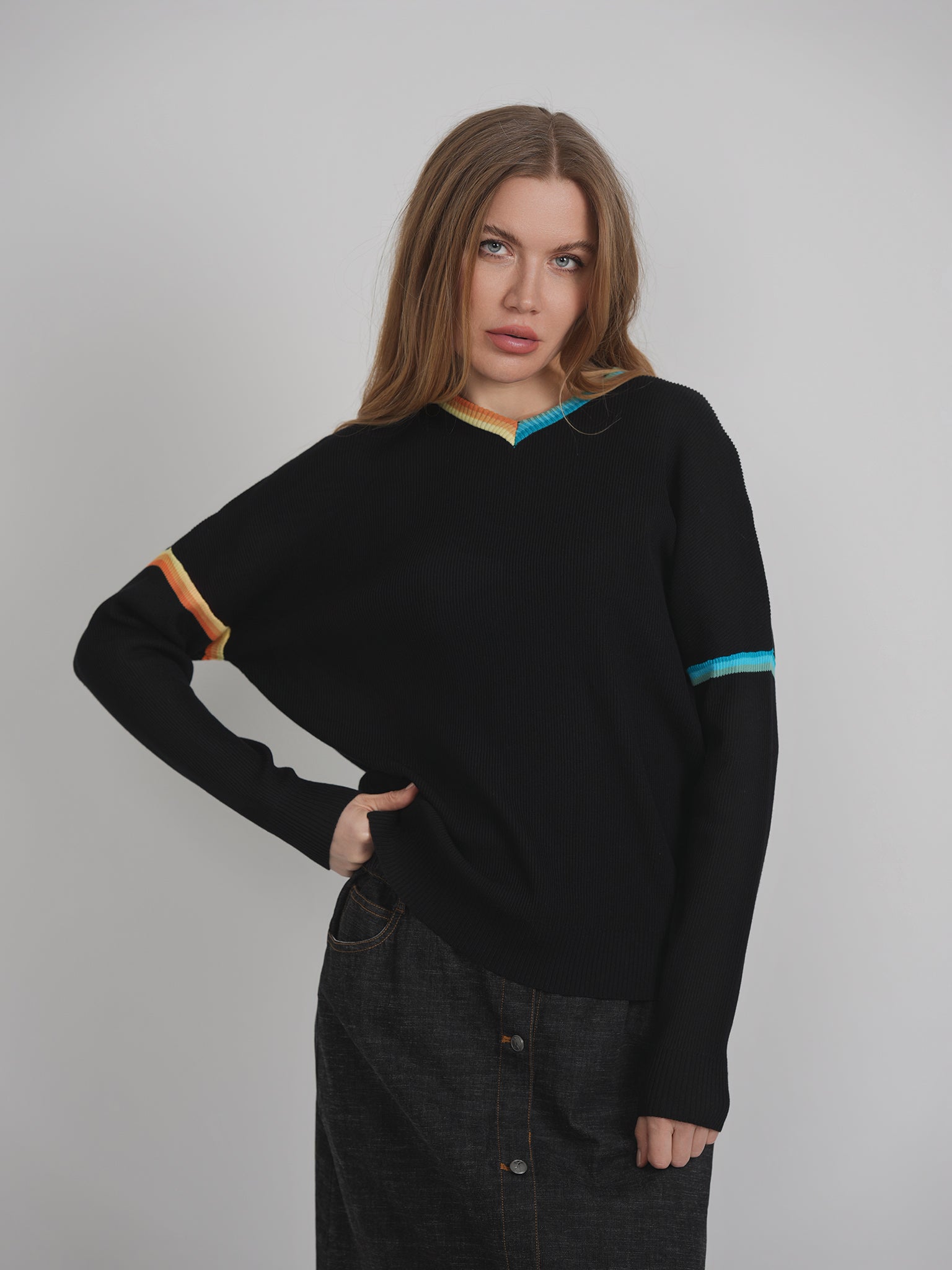 Drop Sleeve Ribbed Knit Sweater