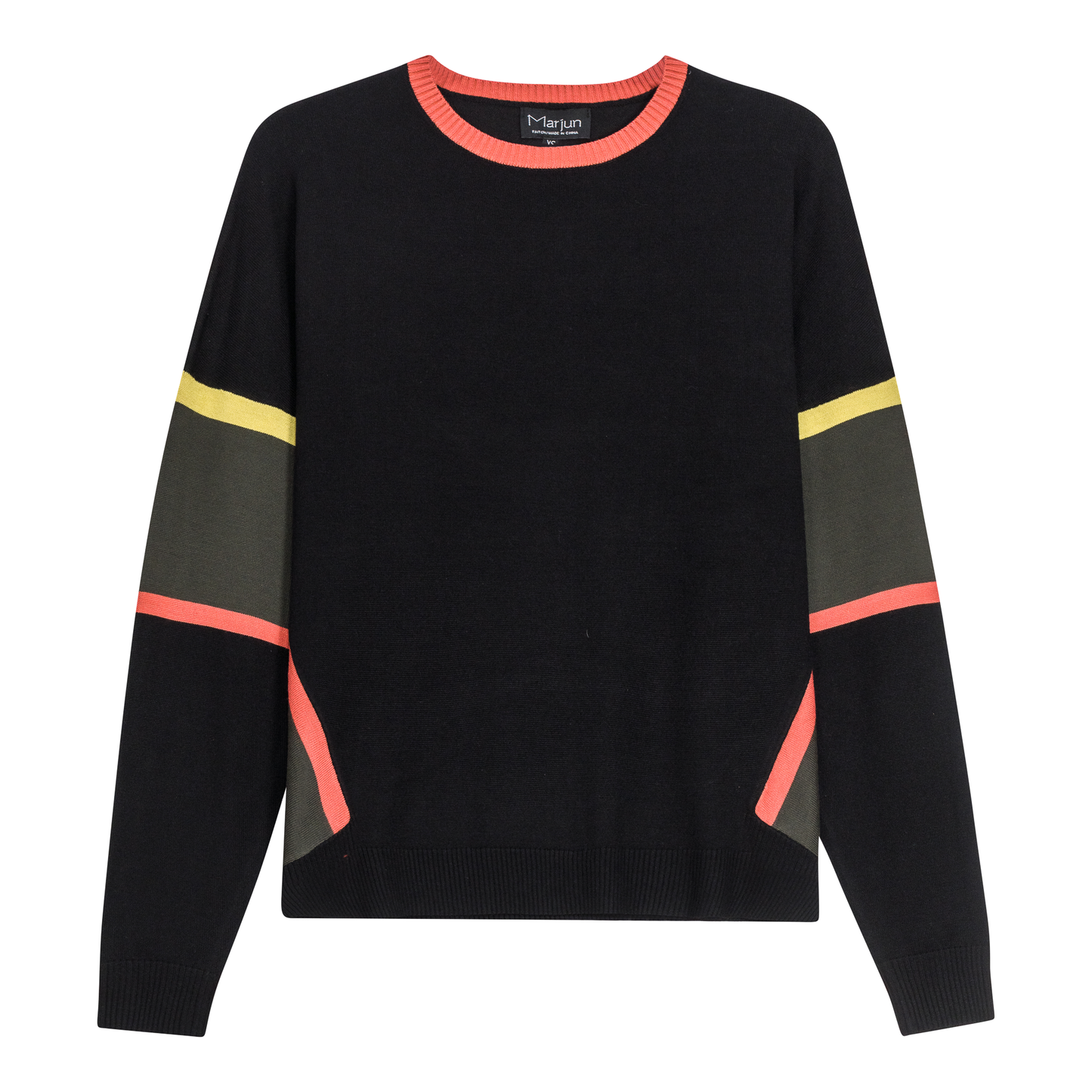 Side Slit Abstract Sweater Black Dark Olive