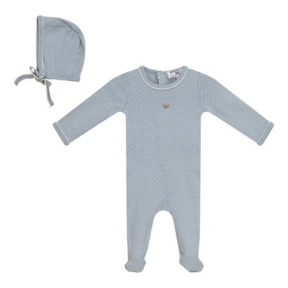 Pointelle Knit Onesie with Bonnet Blue