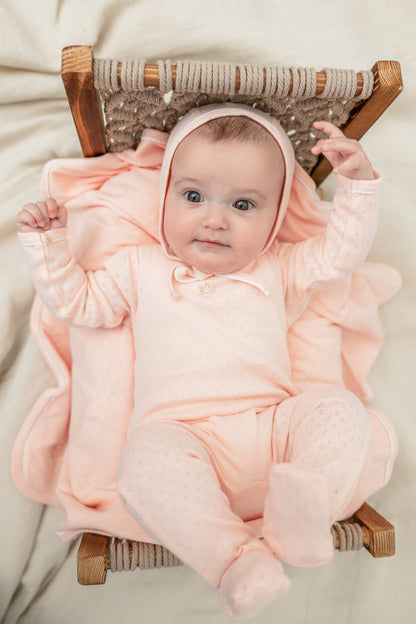 Pointelle Knit Onesie with Bonnet