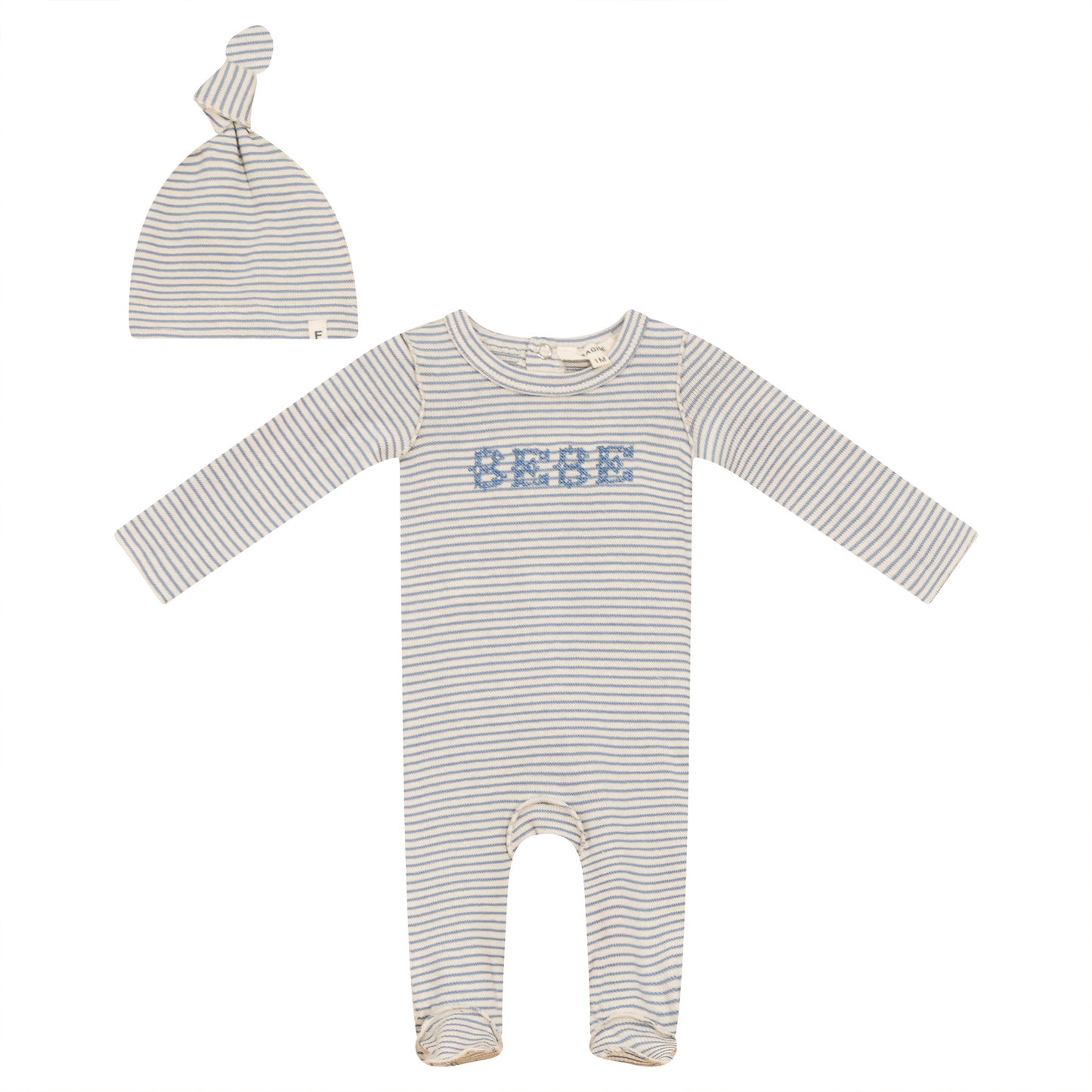 Stripe Stretch Knit Onesie with Hat Blue