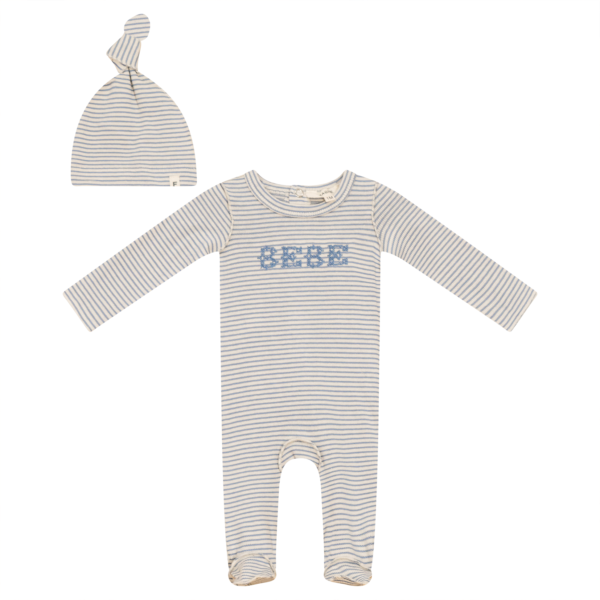 Stripe Stretch Knit Onesie with Hat Blue