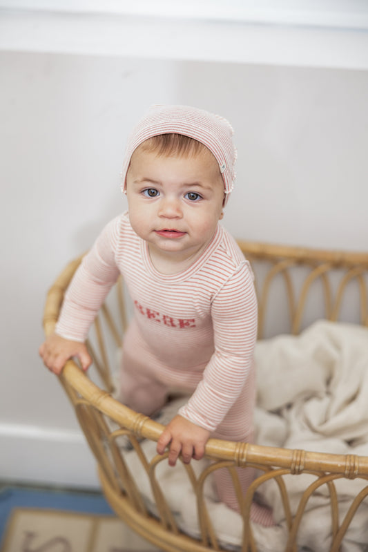 Stripe Stretch Knit Onesie with Hat