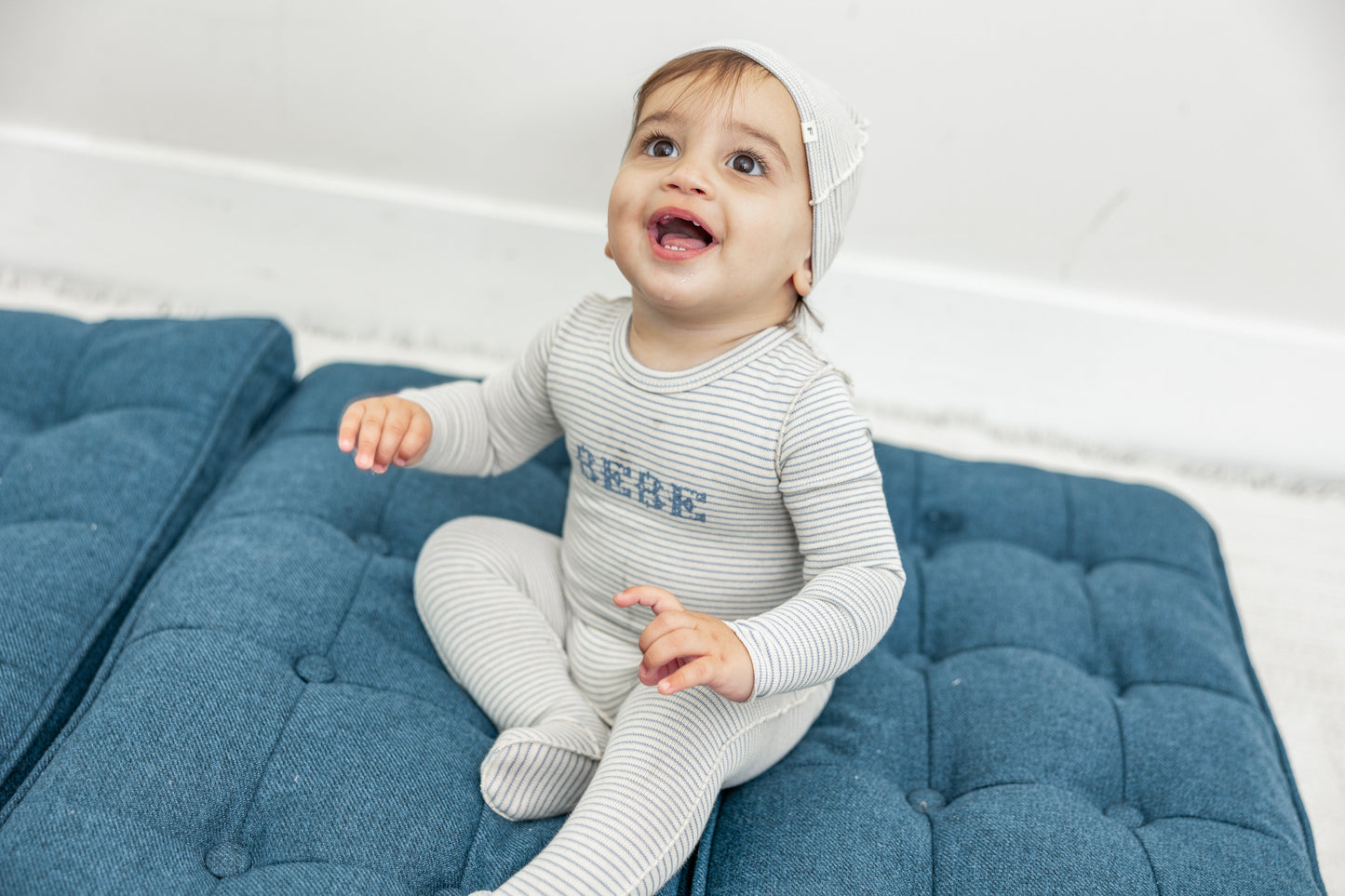 Stripe Stretch Knit Onesie with Hat