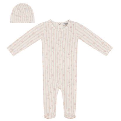 Soft Cotton Modal Onesie and Hat Off White Blossom