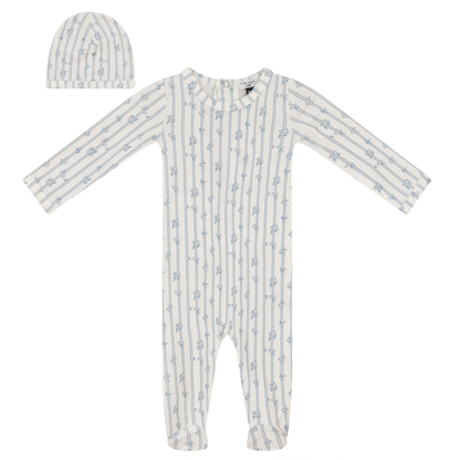 Soft Cotton Modal Onesie and Hat Off White Blue