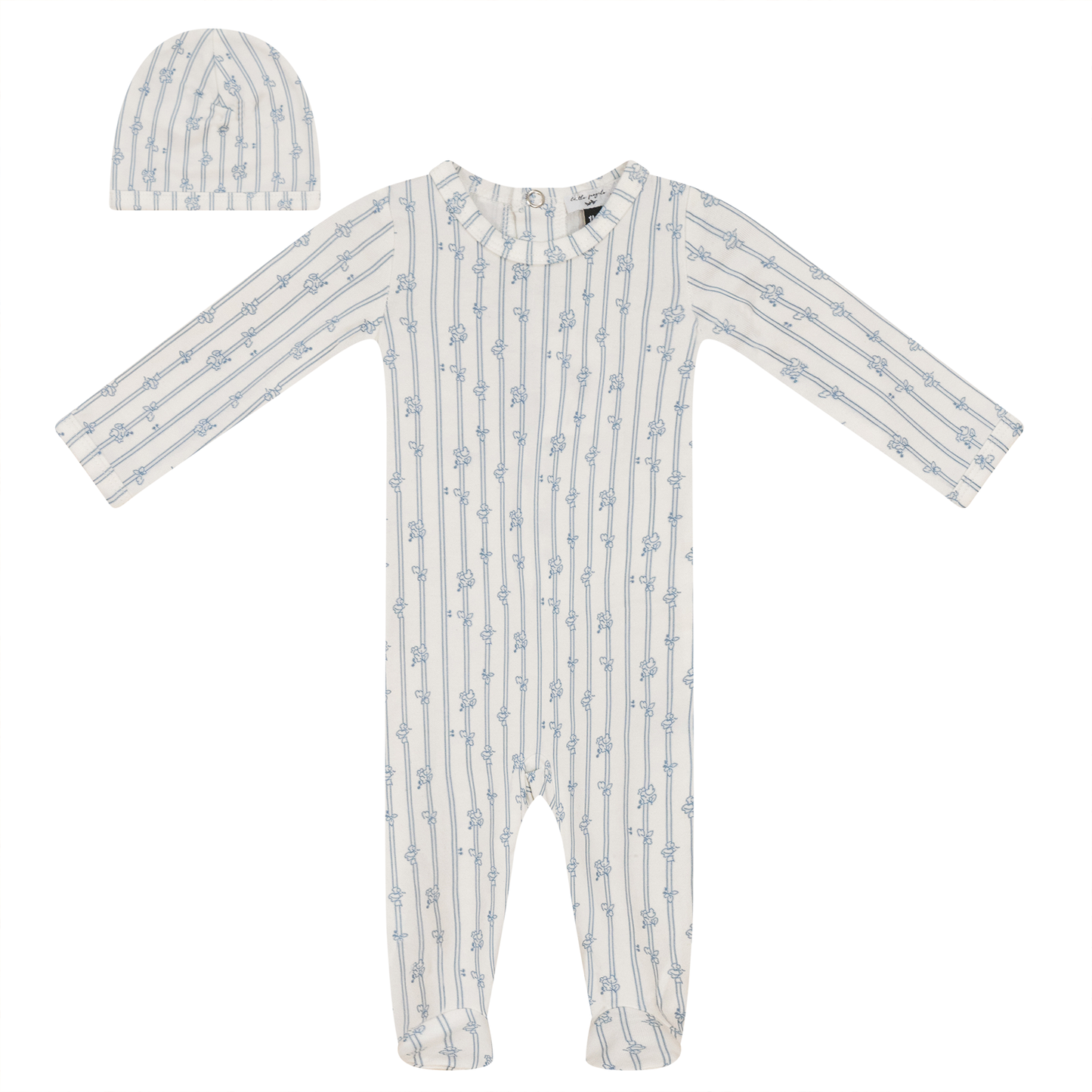 Soft Cotton Modal Onesie and Hat Off White Blue