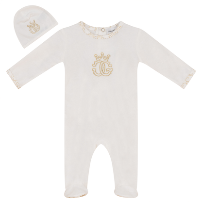 Crest Cotton Velour Onesie Set Off White