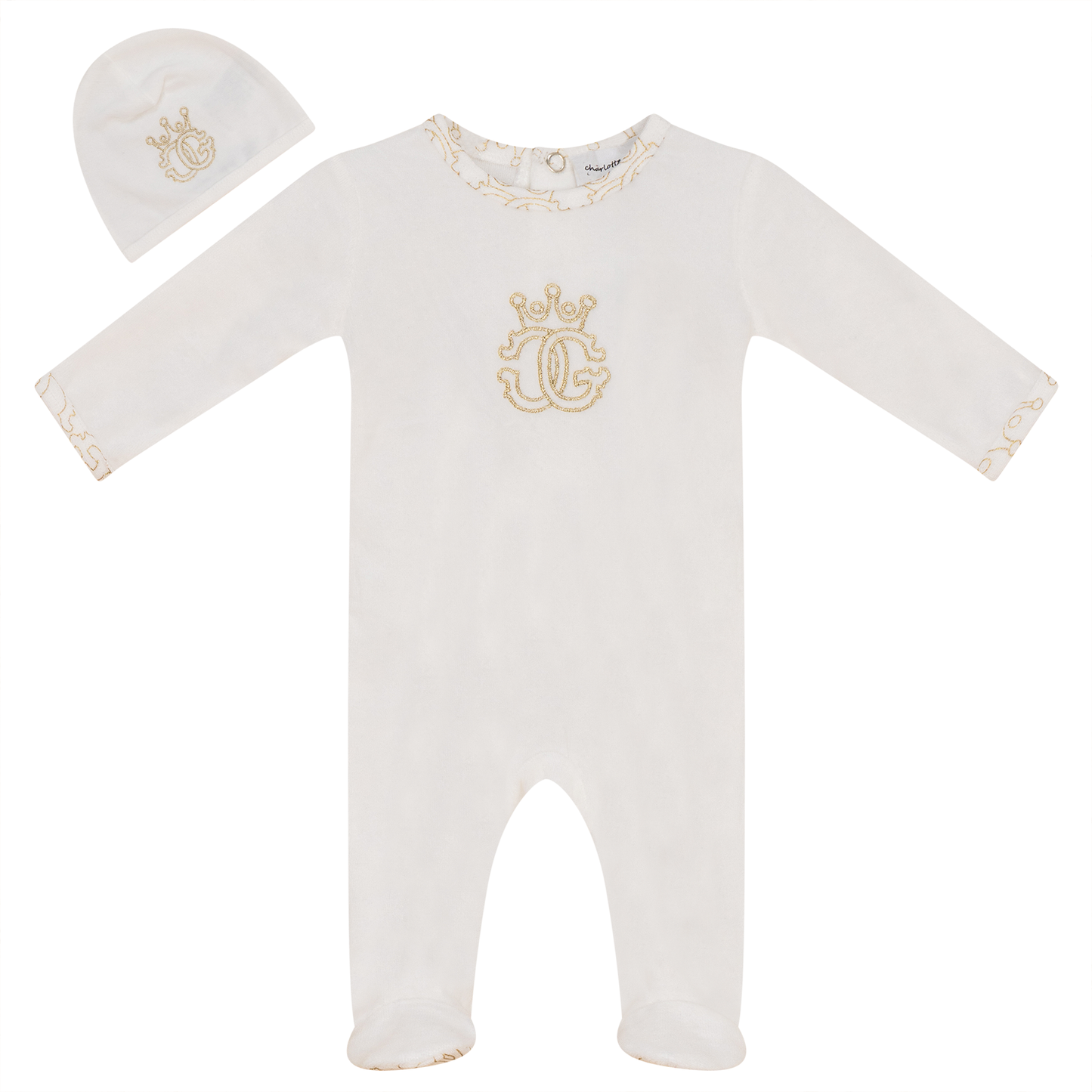 Crest Cotton Velour Onesie Set Off White