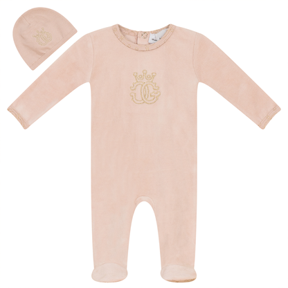 Crest Cotton Velour Onesie Set Soft Pink